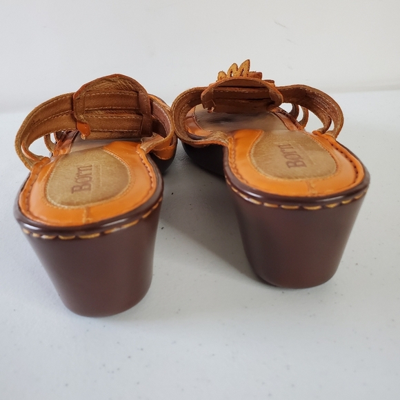 Born Leather Platform Sandals Size 9 Flower Applique Strappy Wedge Slides Orange - Picture 6 of 15